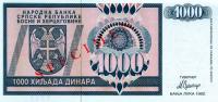 p137s from Bosnia and Herzegovina: 1000 Dinara from 1992